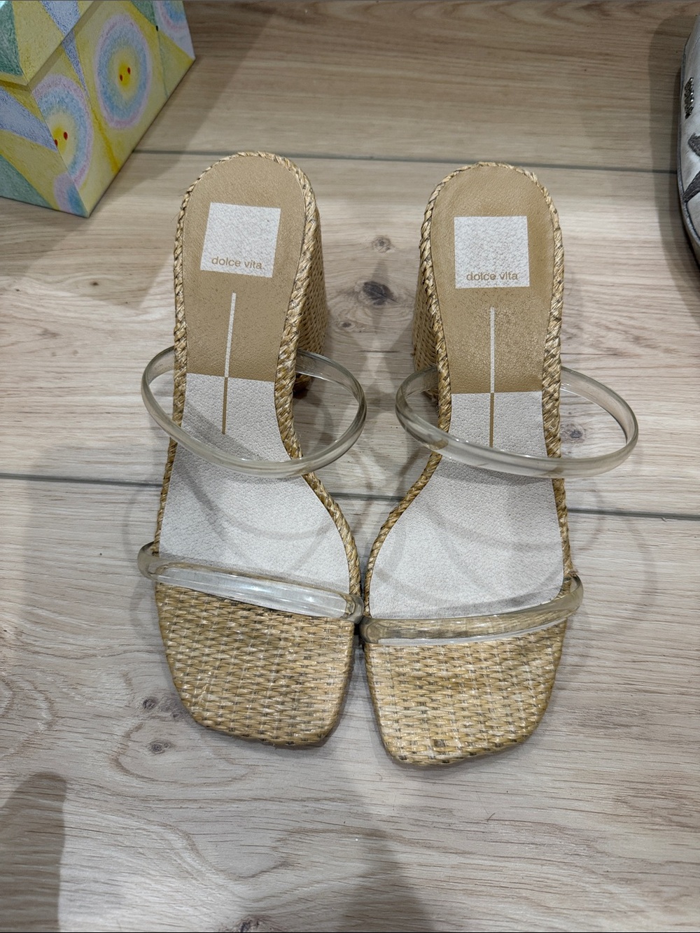Dolce Vita Clear Strap Woven Natural Sandal
